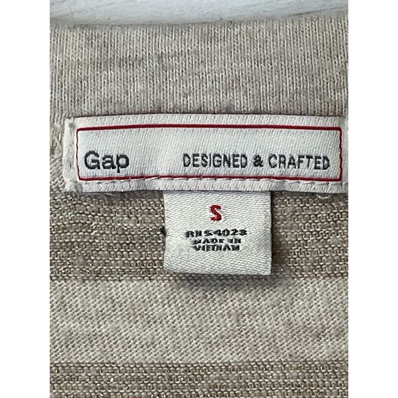 Gap Shirt Womens Small Oatmeal Stripe 3/4 Sleeve Crewneck Metallic Casual Top - Picture 6 of 10